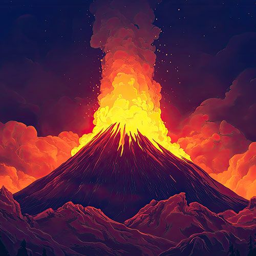 Dibujo de una erupción volcánica
