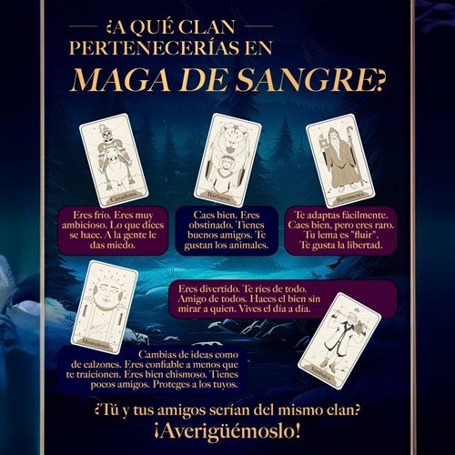 Infografía sobre los clanes de la novela Maga de Sangre