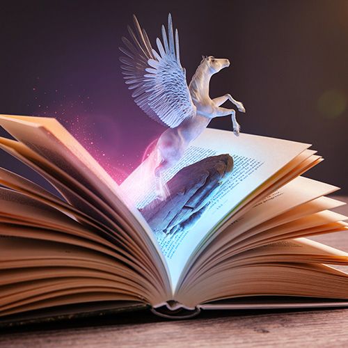 Criatura mágica saliendo de un libro