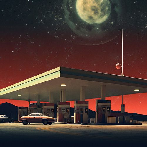 Imagen con IA sobre una gasolinera en Marte